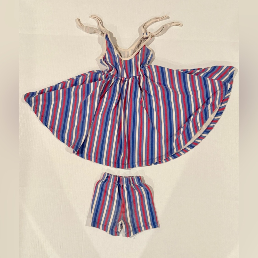 Alice + Ames Bow Tank Ballet Dress AND Cartwheel Short Blue White Red Stripes 4T